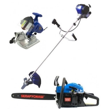 Комплект (мод : 011) Мотокоса Беларусмаш 6800 (1 диск / 1 бабина) + Бензопила Беларусмаш 6100 (1 шина / 1 цепь) + Станок для заточки цепи Беларусмаш 1200