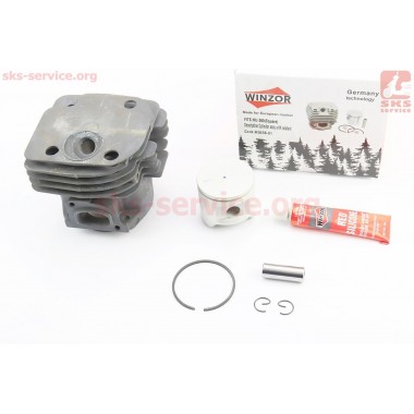 Цилиндро-поршневая группа (цпг) для бензопилы Husqvarna 365 48mm (палец 12mm) "черный"+герметик, патрубок - квадратный