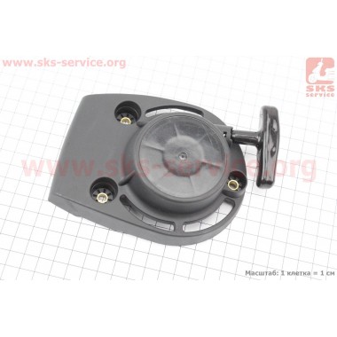 Стартер в сборе 3отв. 61,0х90,0мм "Проволока - 1зацеп" HONDA GX35 (CG438) - 4Т